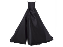 Load image into Gallery viewer, Scoop Draped Black Satin Bustier Wedding Gowns High Slit with Pockets - promboutiqueonline
