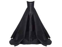 Load image into Gallery viewer, Scoop Draped Black Satin Bustier Wedding Gowns High Slit with Pockets - promboutiqueonline