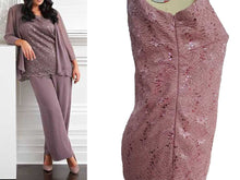 Load image into Gallery viewer, Long Sleeves 3 Pieces Chiffon And Lace Mother of The Groom Pantsuit - promboutiqueonline