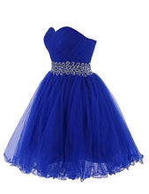 Load image into Gallery viewer, Royal Blue Short Strapless Graduation Dresses with Crystal Floral Waistband P470 - promboutiqueonline