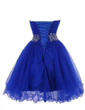 Load image into Gallery viewer, Royal Blue Short Strapless Graduation Dresses with Crystal Floral Waistband P470 - promboutiqueonline