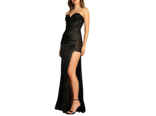 Load image into Gallery viewer, Black Ruched Embellished Bodycon Prom Dresses with Slit