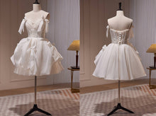 Load image into Gallery viewer, Spaghetti Ivory Short Bridal Shower Wear White Dress Rehearsal Dinner Lingerie Wedding Dresses