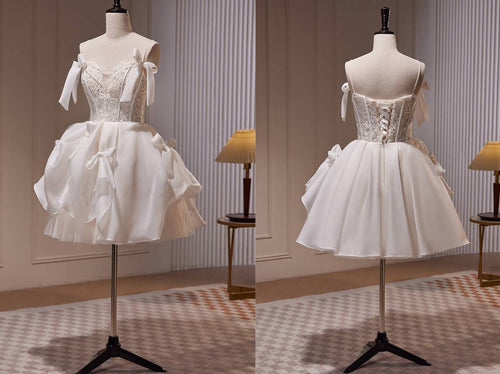 Spaghetti Ivory Short Bridal Shower Wear White Dress Rehearsal Dinner Lingerie Wedding Dresses
