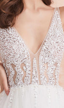 Load image into Gallery viewer, Sequin Embellished Plunging V-neck Semi-Formal Wedding Dresses with Thigh Slit - promboutiqueonline