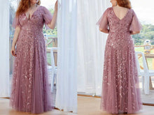 Load image into Gallery viewer, Pastel Pink Shimmery Long Mother of The Groom Dresses with Loose Sleeves - promboutiqueonline