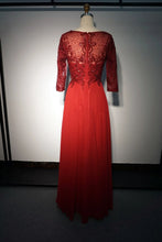 Load image into Gallery viewer, Aline Sequined Applique Long Formal Red Mother of Bride Dress with Sleeves