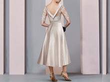 Load image into Gallery viewer, Champagne A-line Tea Length Mother of the Bride Dresses with Half Sleeves