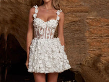 Load image into Gallery viewer, 3D Flowers Sheer Bodice Mini Wedding Dresses with Straps