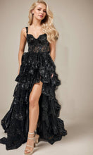 Load image into Gallery viewer, Glitter Golden Off the Shoulder Corset Tiered Prom Gowns