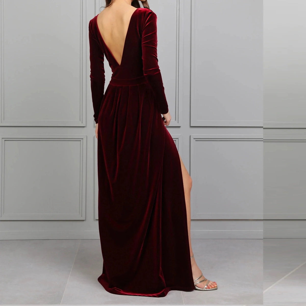 Burgundy Velvet Wrapped Bridesmaid Dresses Long Sleeves P685 promboutiqueonline Burgundy Velvet Wrapped Bridesmaid Dresses Long Sleeves P685 promboutiqueonline