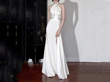 Load image into Gallery viewer, Ivory Satin Halter Wedding Dresses Open Back With Slit P028
