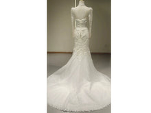 Load image into Gallery viewer, White Lace Bedazzled Mermaid Wedding Dress with Long Sleeves