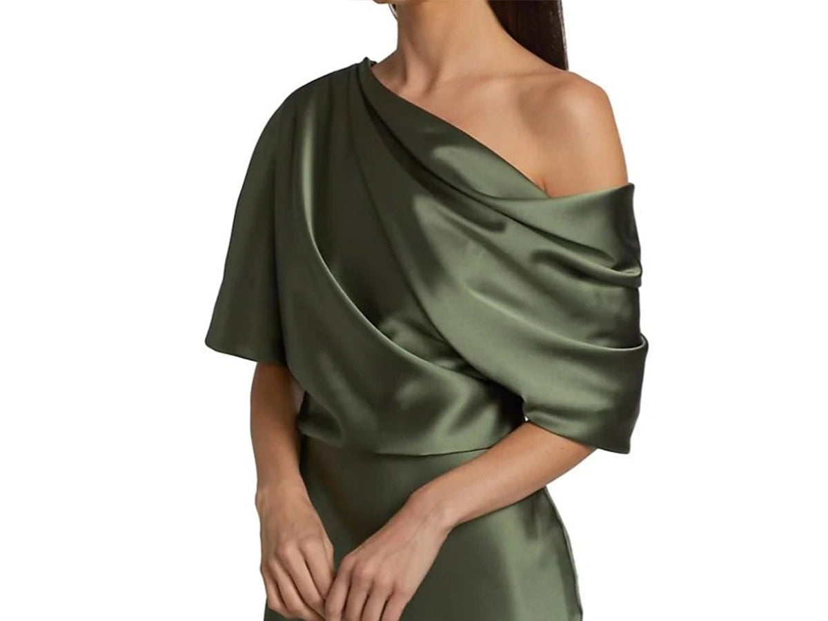 Hunter Green Satin Mother of the Bride Dress - Elegant Draped Sheath MOB  Gown
