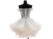 Load image into Gallery viewer, Off Shoulder Short Lace Bodice Wedding Dresses Appliqued Tutu Rehearsal Dress - promboutiqueonline