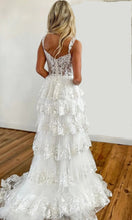 Load image into Gallery viewer, Glitter Golden Off the Shoulder Corset Tiered Prom Gowns