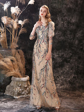 Load image into Gallery viewer, Puff Sleeves Pattern Sequined Colored Wedding Dresses - promboutiqueonline
