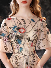Load image into Gallery viewer, Floral Long Fairytale Tulle Prom Dresses with Half Butterfly Sleeves - promboutiqueonline