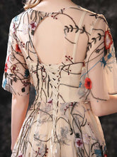 Load image into Gallery viewer, Floral Long Fairytale Tulle Prom Dresses with Half Butterfly Sleeves - promboutiqueonline