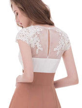 Load image into Gallery viewer, Color Block Lace and Chiffon Appliqued Mother of The Bride Dresses with Cap Sleeves - promboutiqueonline