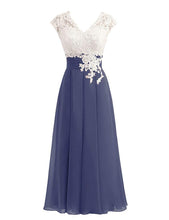 Load image into Gallery viewer, Color Block Lace and Chiffon Appliqued Mother of The Bride Dresses with Cap Sleeves - promboutiqueonline