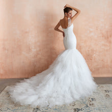 Load image into Gallery viewer, Sequined Cap Sleeves Layered Mermaid Wedding Dresses Lace Up Back - promboutiqueonline
