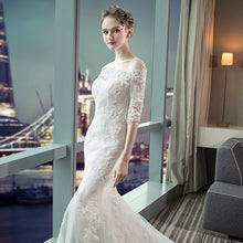 Load image into Gallery viewer, Off The Shoulder Lace Mermaid Wedding Dresses with Half Sleeves - promboutiqueonline