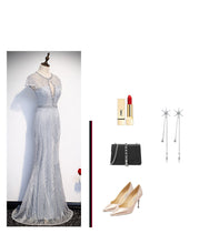 Load image into Gallery viewer, Embellished Key Hole Mother of The Bride Dreses Short Sleeves with IlluTsion Neckline - promboutiqueonline