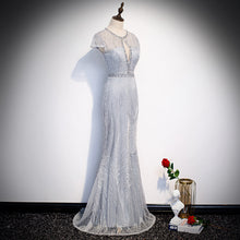 Load image into Gallery viewer, Embellished Key Hole Mother of The Bride Dreses Short Sleeves with IlluTsion Neckline