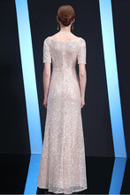 Load image into Gallery viewer, Bateau Neckline Long Fit Sequin Mother of The Bride Dresses Short Sleeves - promboutiqueonline