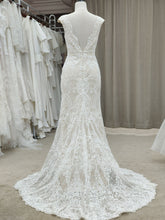 Load image into Gallery viewer, V-neck Swirl Lace Cap Sleeves Wedding Dresses with Sweep Train - promboutiqueonline