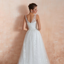 Load image into Gallery viewer, Floral Lace V-neck Traditional Wedding Gowns with Sheer Straps - promboutiqueonline
