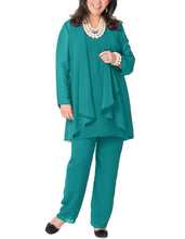 Load image into Gallery viewer, 3PCS Chiffon Mother of The Bride Pant suits Long Sleeve Jacket - promboutiqueonline