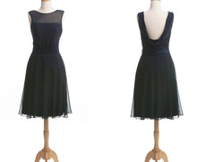 Load image into Gallery viewer, Dark Blue Short Mother of the Bride Dresses with lllusion Neckline - promboutiqueonline