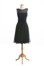 Load image into Gallery viewer, Dark Blue Short Mother of the Bride Dresses with lllusion Neckline - promboutiqueonline