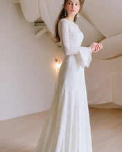 Load image into Gallery viewer, Long Sleeves Form Fitting Lace Wedding Dresses for Lawn Wedding Party - promboutiqueonline