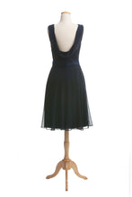 Load image into Gallery viewer, Dark Blue Short Mother of the Bride Dresses with lllusion Neckline - promboutiqueonline