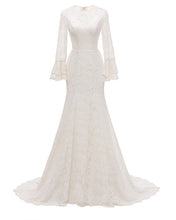 Load image into Gallery viewer, Long Sleeves Form Fitting Lace Wedding Dresses for Lawn Wedding Party - promboutiqueonline