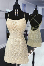 Load image into Gallery viewer, Short Applique Sheath Red Prom Dresses with String Straps Back P581 - promboutiqueonline