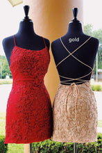 Load image into Gallery viewer, Short Applique Sheath Red Prom Dresses with String Straps Back P581 - promboutiqueonline