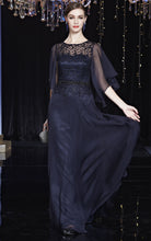 Load image into Gallery viewer, Blue Lace and Chiffon Mother of The Bride Dresses with Mid-length Sheer Sleeves - promboutiqueonline