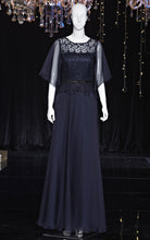 Load image into Gallery viewer, Blue Lace and Chiffon Mother of The Bride Dresses with Mid-length Sheer Sleeves - promboutiqueonline