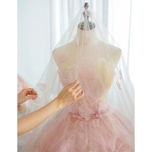 Strapless 3D Flowers Pink Colored Wedding Dresses Debut Ball Gowns