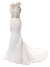 Load image into Gallery viewer, Ivory Sheer Appliqued Mermaid Wedding Dresses with Train - promboutiqueonline