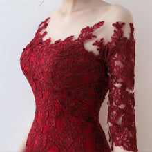 Load image into Gallery viewer, Appliqued Wine Lace Mermaid Prom Dresses Half Sleeves - promboutiqueonline