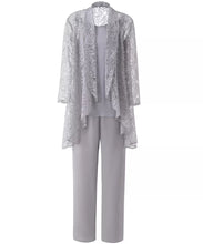 Load image into Gallery viewer, Formal Grey Mother of the Bride Dress 3PCS Pantsuits with Lace Long Sleeves Jacket - promboutiqueonline