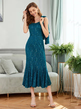 Load image into Gallery viewer, Mid-Length Peacock Lace Fit and Flare Glitter Mother of The Bride Dresses Two Pieces - promboutiqueonline