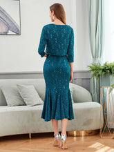 Load image into Gallery viewer, Mid-Length Peacock Lace Fit and Flare Glitter Mother of The Bride Dresses Two Pieces - promboutiqueonline