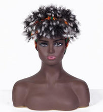 Load image into Gallery viewer, Afro Puff Kinky Curly Synthetic Short Headband Wigs with Turban Wrap For Black Women Heat Resistent - promboutiqueonline