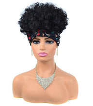 Load image into Gallery viewer, Afro Puff Kinky Curly Synthetic Short Headband Wigs with Turban Wrap For Black Women Heat Resistent - promboutiqueonline